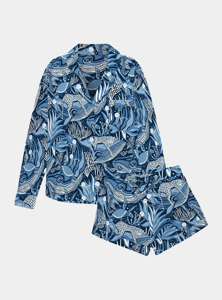 Lullaby of the Whales Women's Long Sleeve Organic Cotton Pyjama Short Set Myza