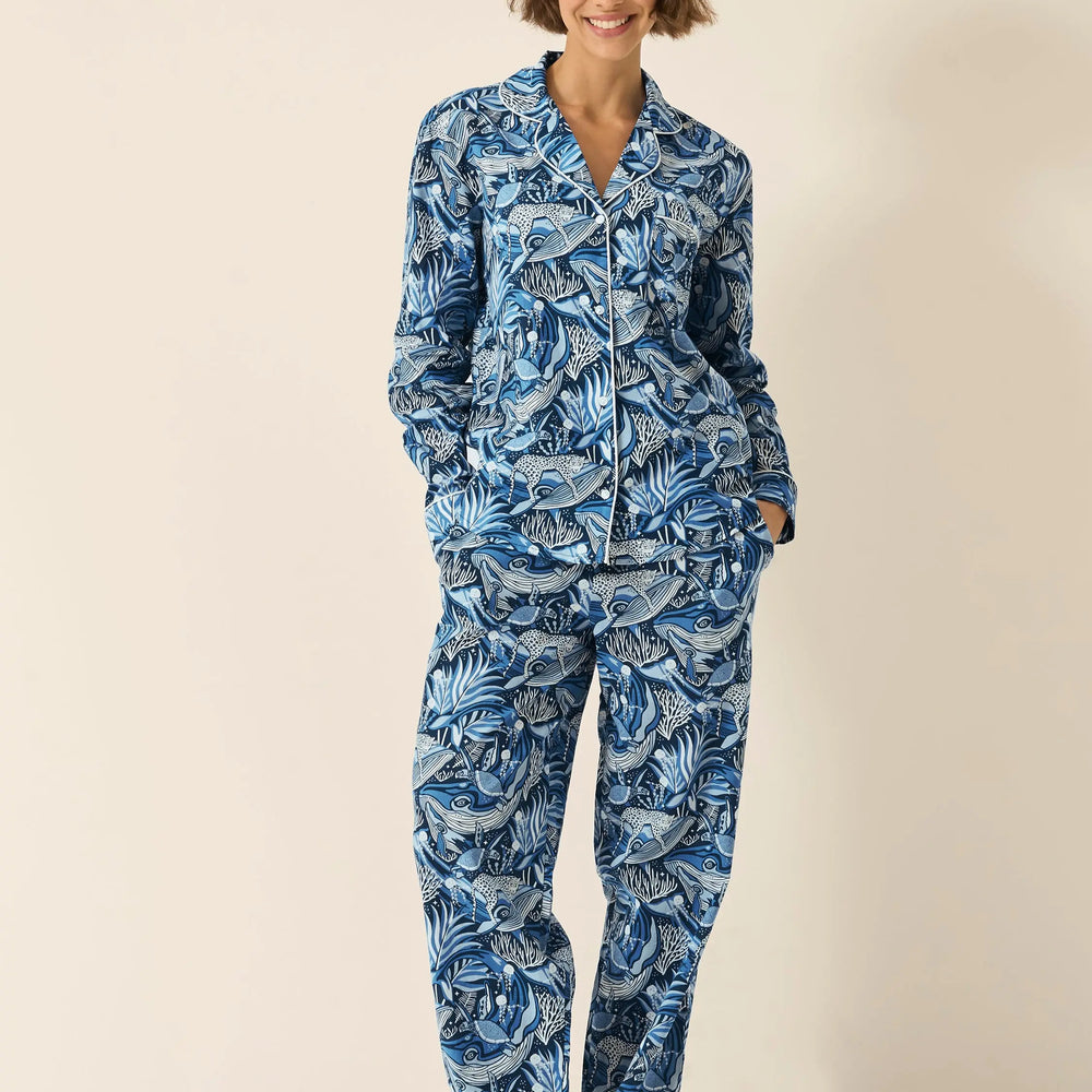 Lullaby of the Whales Women's Long Sleeve Organic Cotton Pyjama Trouser Set Myza