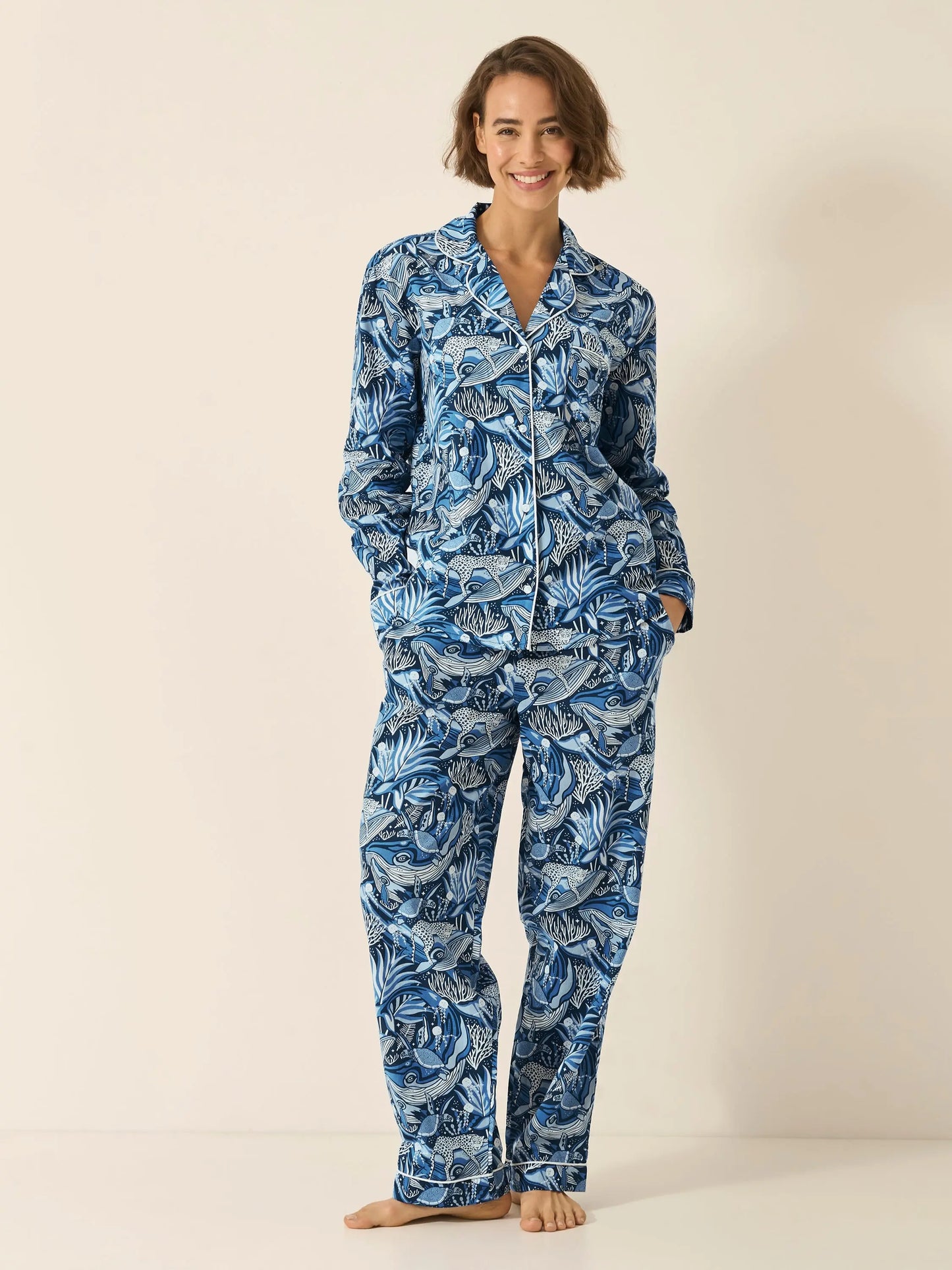 Lullaby of the Whales Women's Long Sleeve Organic Cotton Pyjama Trouser Set Myza