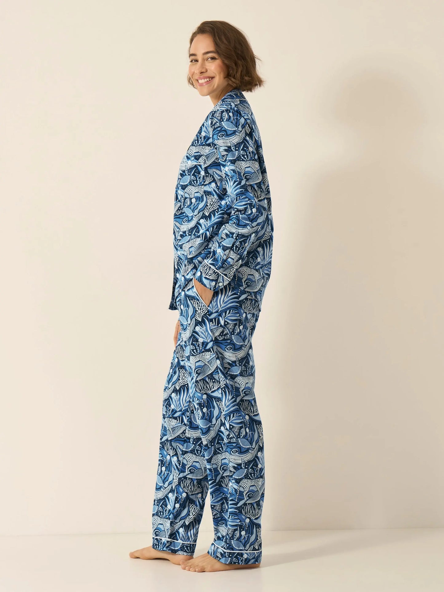 Lullaby of the Whales Women's Long Sleeve Organic Cotton Pyjama Trouser Set Myza