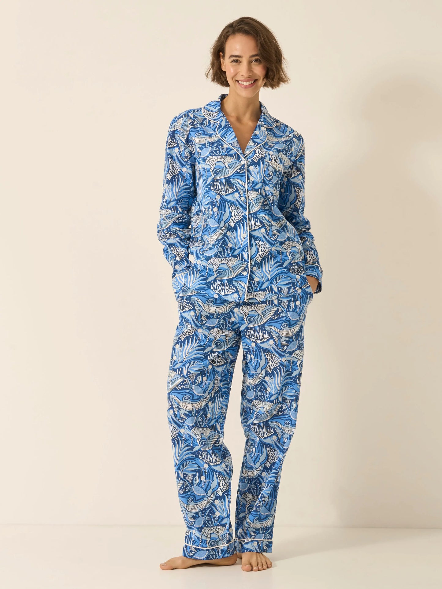 Lullaby of the Whales Women's Long Sleeve Organic Cotton Pyjama Trouser Set Myza