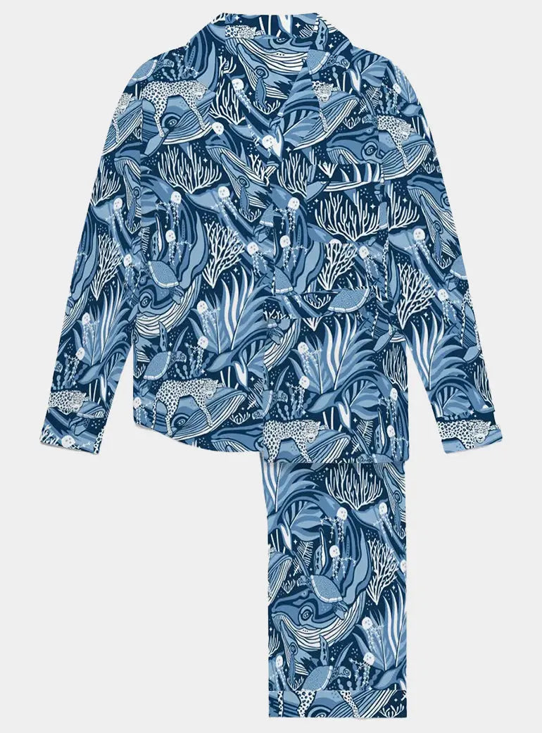 Lullaby of the Whales Women's Long Sleeve Organic Cotton Pyjama Trouser Set Myza