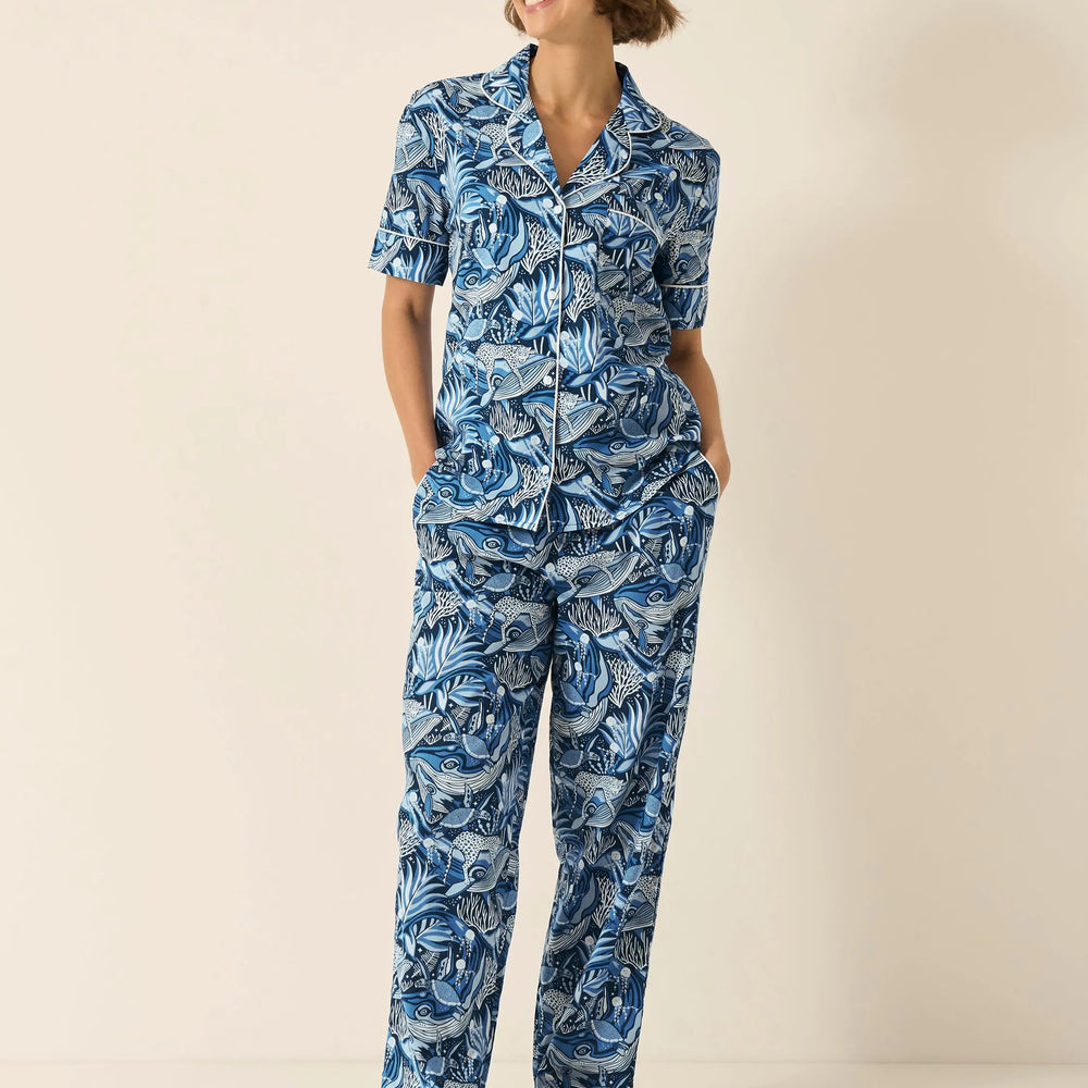 Lullaby of the Whales Women's Short Sleeve Organic Cotton Pyjama Trouser Set Myza