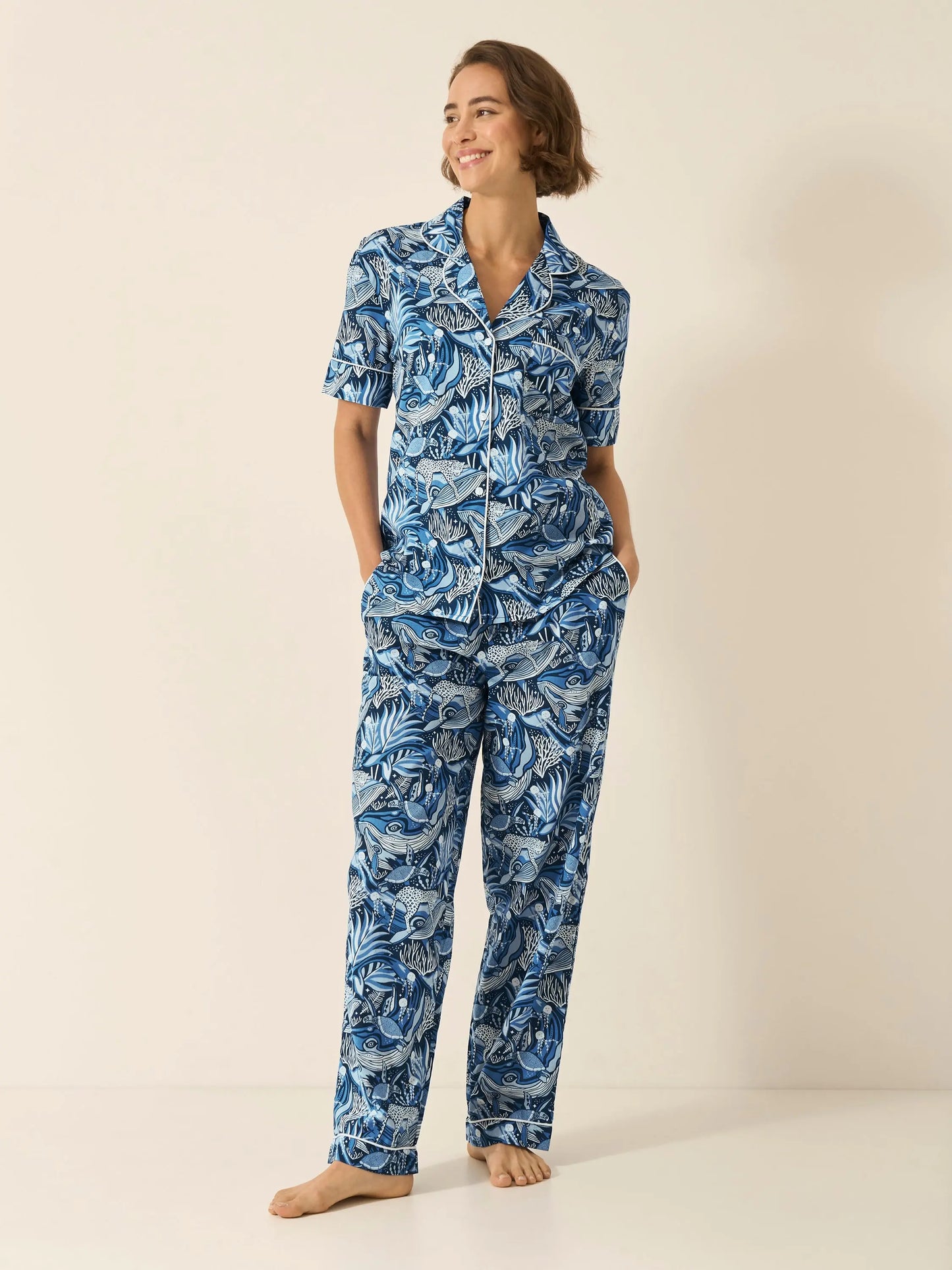 Lullaby of the Whales Women's Short Sleeve Organic Cotton Pyjama Trouser Set Myza