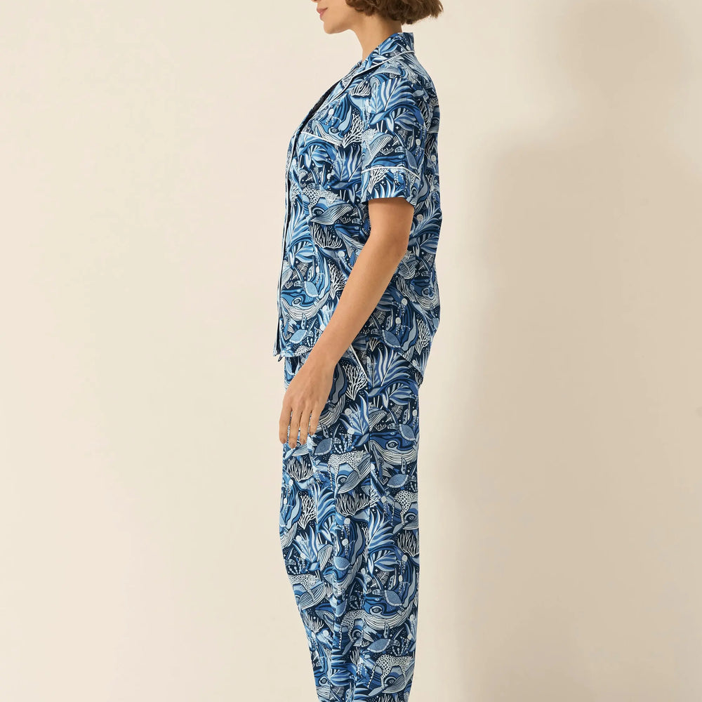 Lullaby of the Whales Women's Short Sleeve Organic Cotton Pyjama Trouser Set Myza