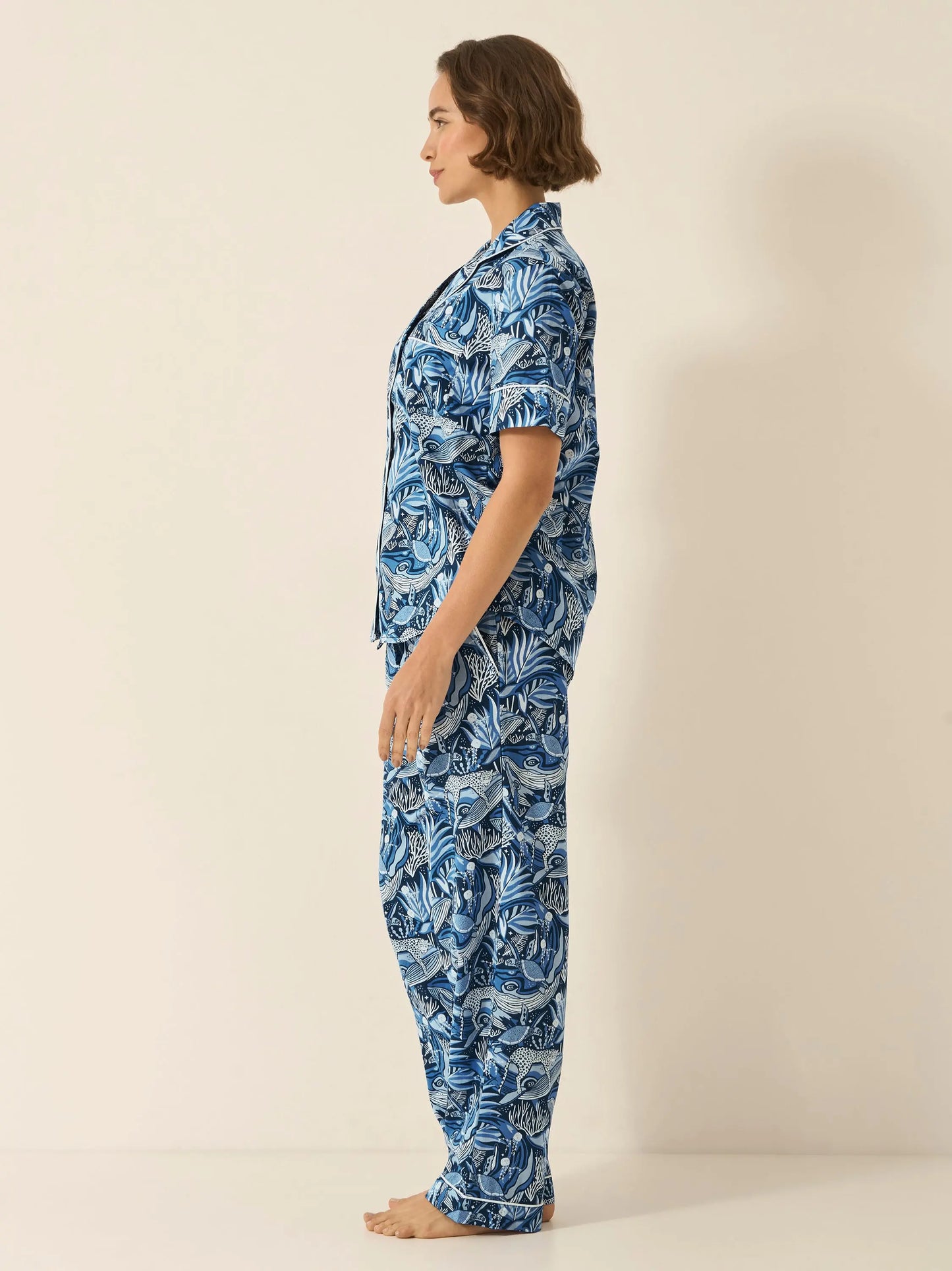 Lullaby of the Whales Women's Short Sleeve Organic Cotton Pyjama Trouser Set Myza