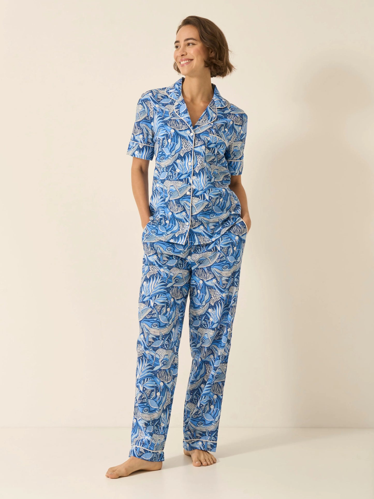 Lullaby of the Whales Women's Short Sleeve Organic Cotton Pyjama Trouser Set Myza