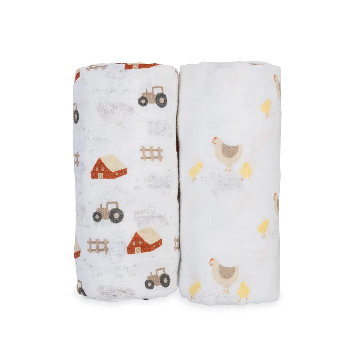 Lulujo - 2 Pack Cotton Swaddles - Barnyard / Hens & Chicks (100cm x100cm) Lulujo