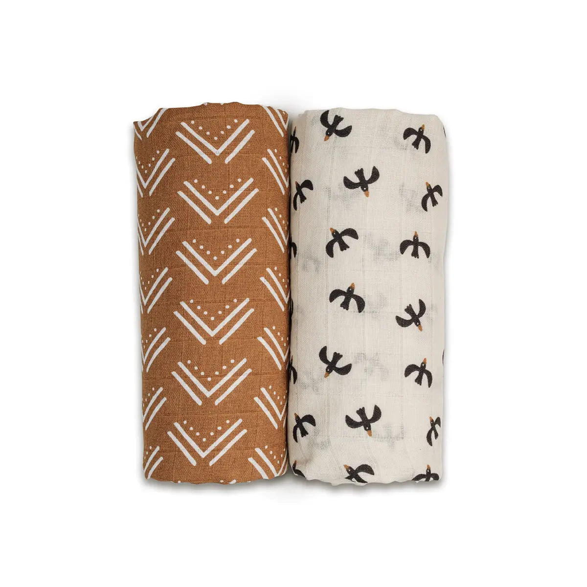 Lulujo - 2 Pack Cotton Swaddles - Blackbird / Mudcloth (100cm x100cm) Lulujo