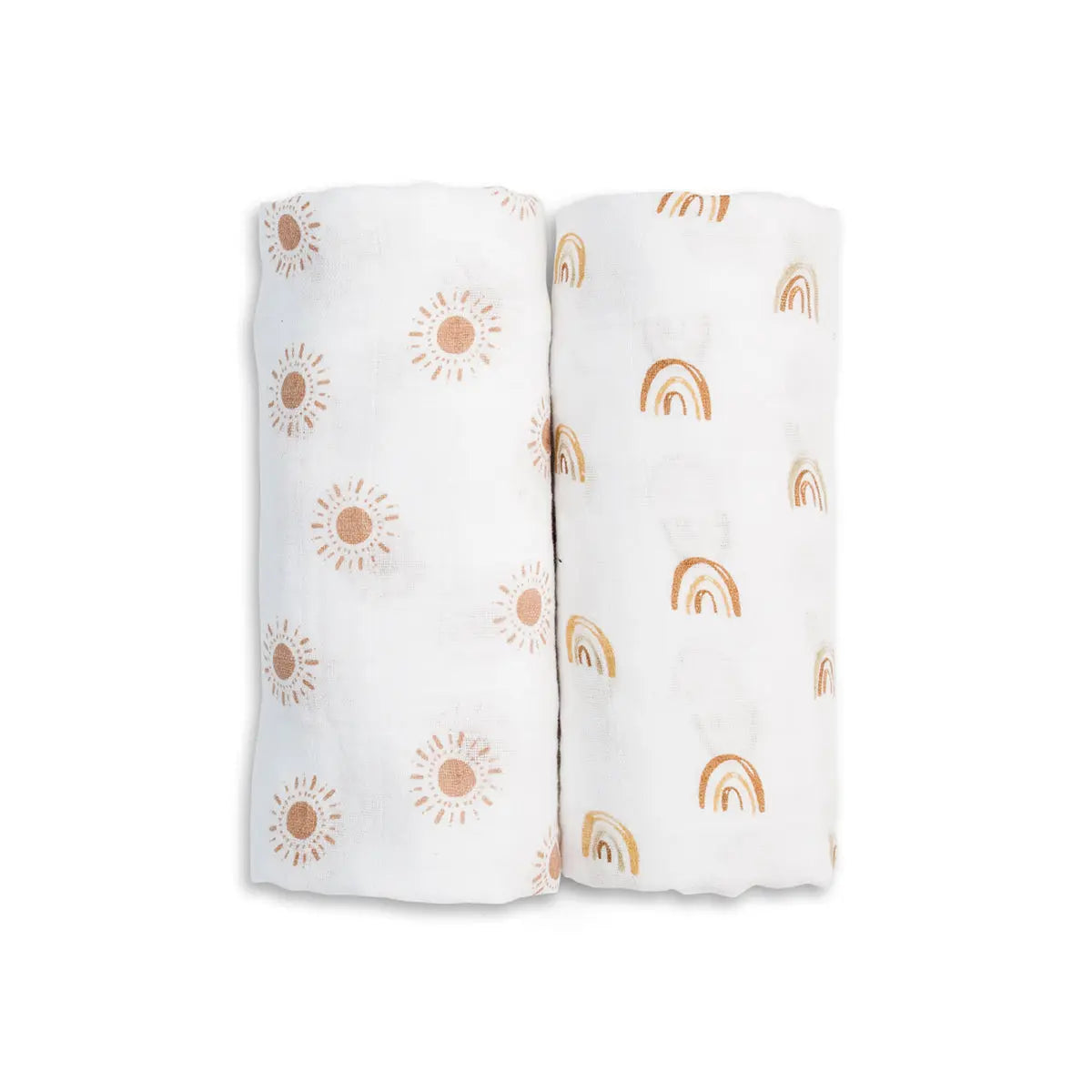 Lulujo - 2 Pack Cotton Swaddles - Rainbows / Suns (100cm x100cm) Lulujo