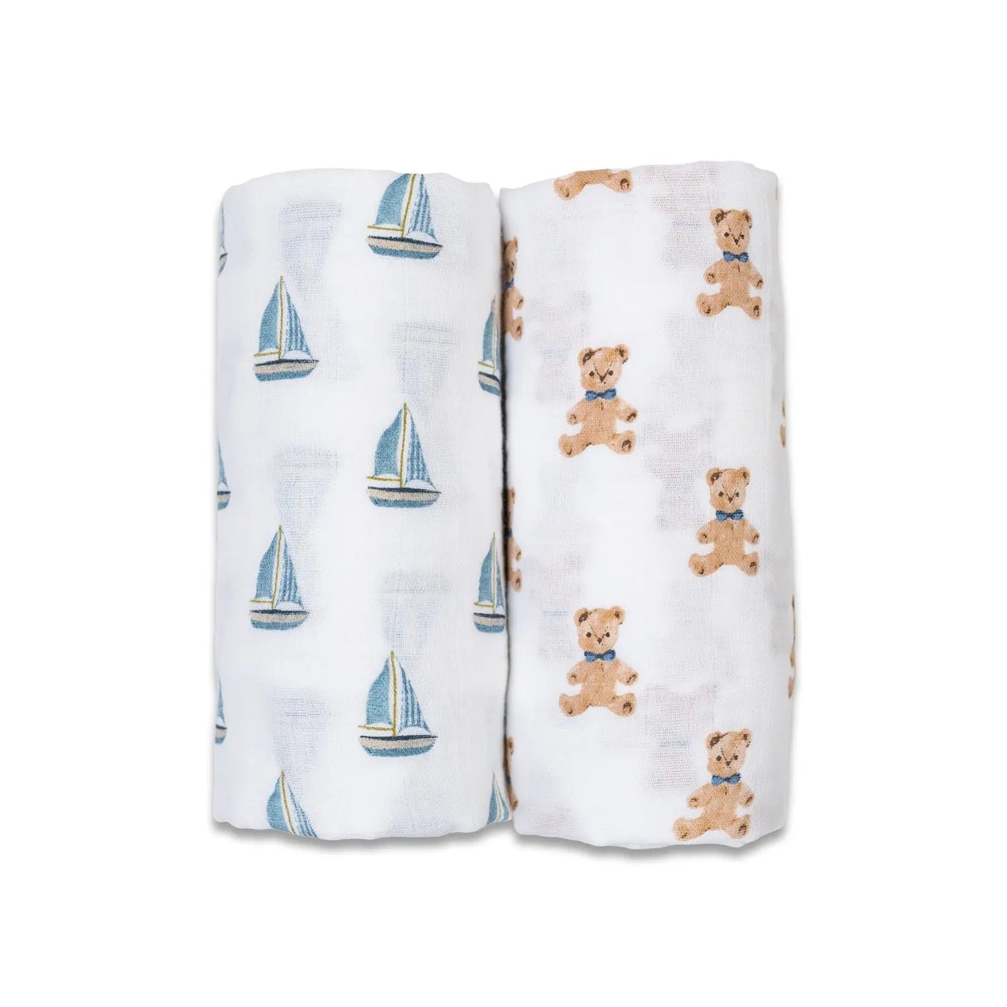 Lulujo - 2 Pack Cotton Swaddles - Vintage Bears / Sailboat (100cm x100cm) Lulujo