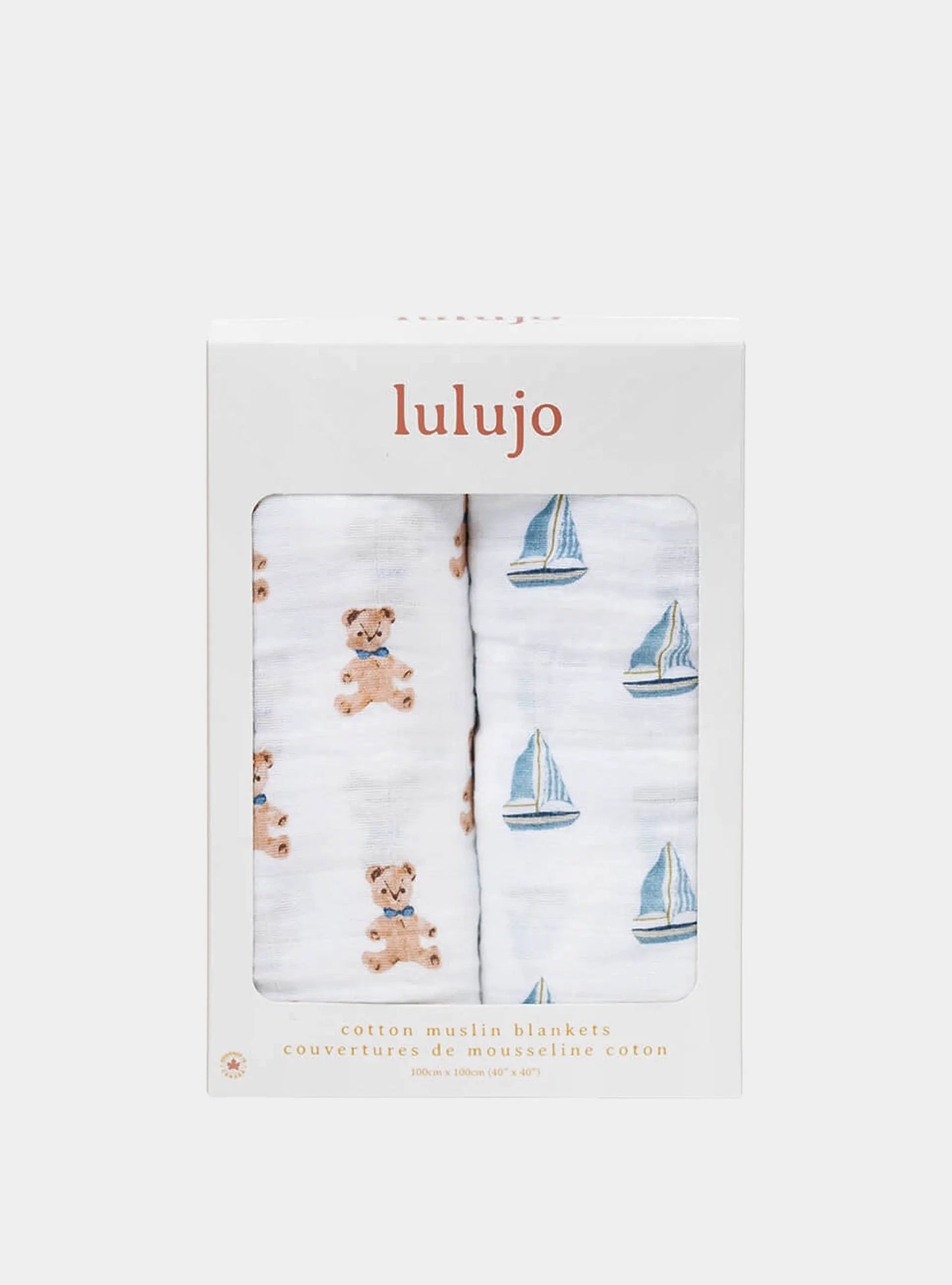 Lulujo - 2 Pack Cotton Swaddles - Vintage Bears / Sailboat (100cm x100cm) Lulujo