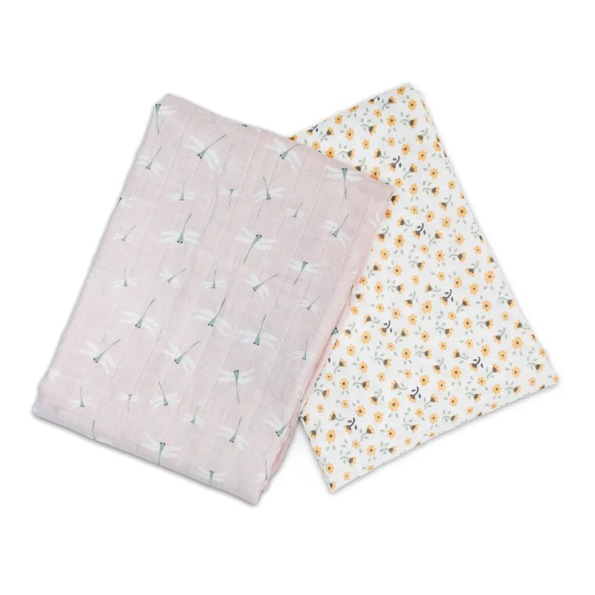 Lulujo - 2 Pack Cotton Swaddles - Vintage Floral / Dragonflies (100cm x100cm) Lulujo