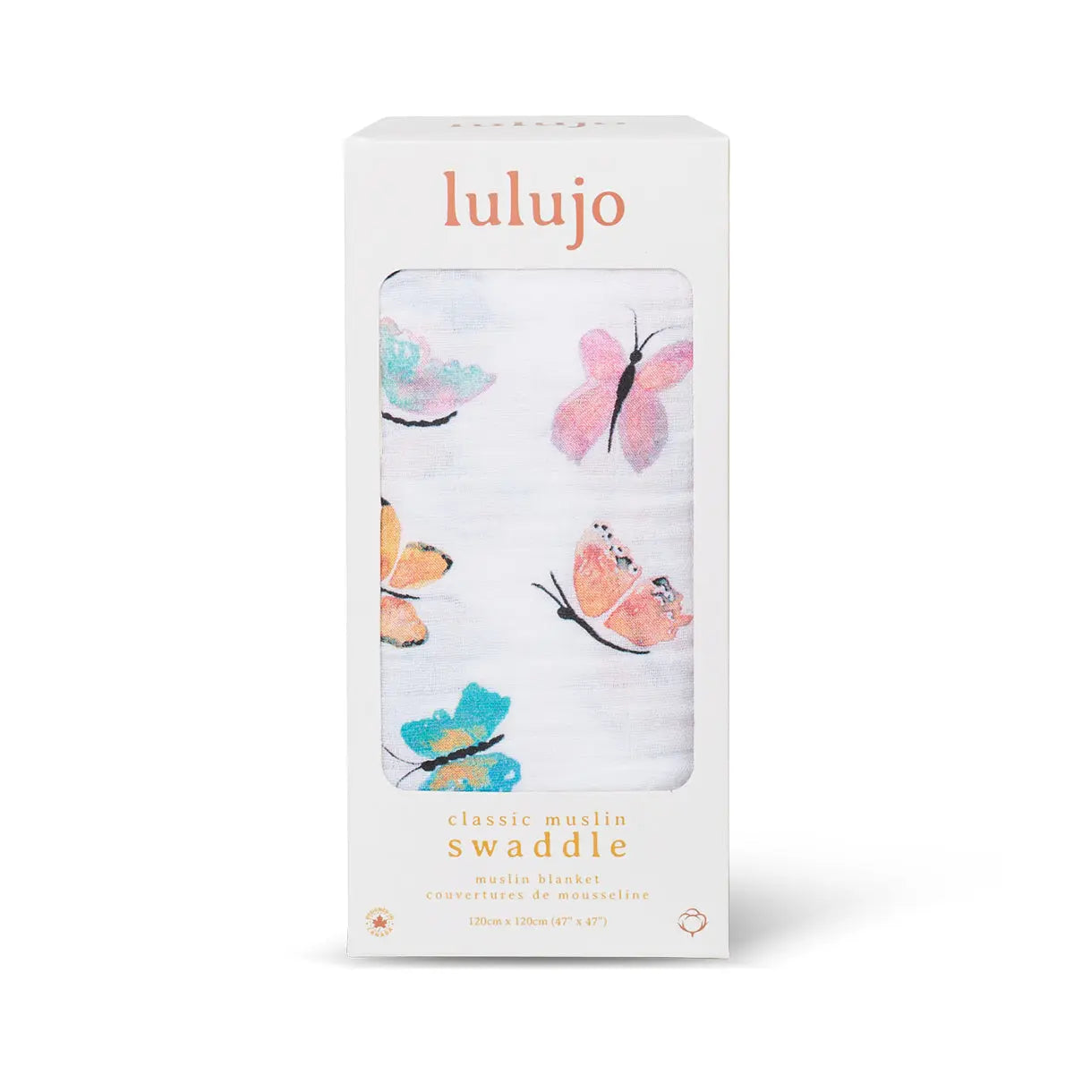 Lulujo - Muslin Swaddle - Butterflies (120cm x 120cm) Lulujo
