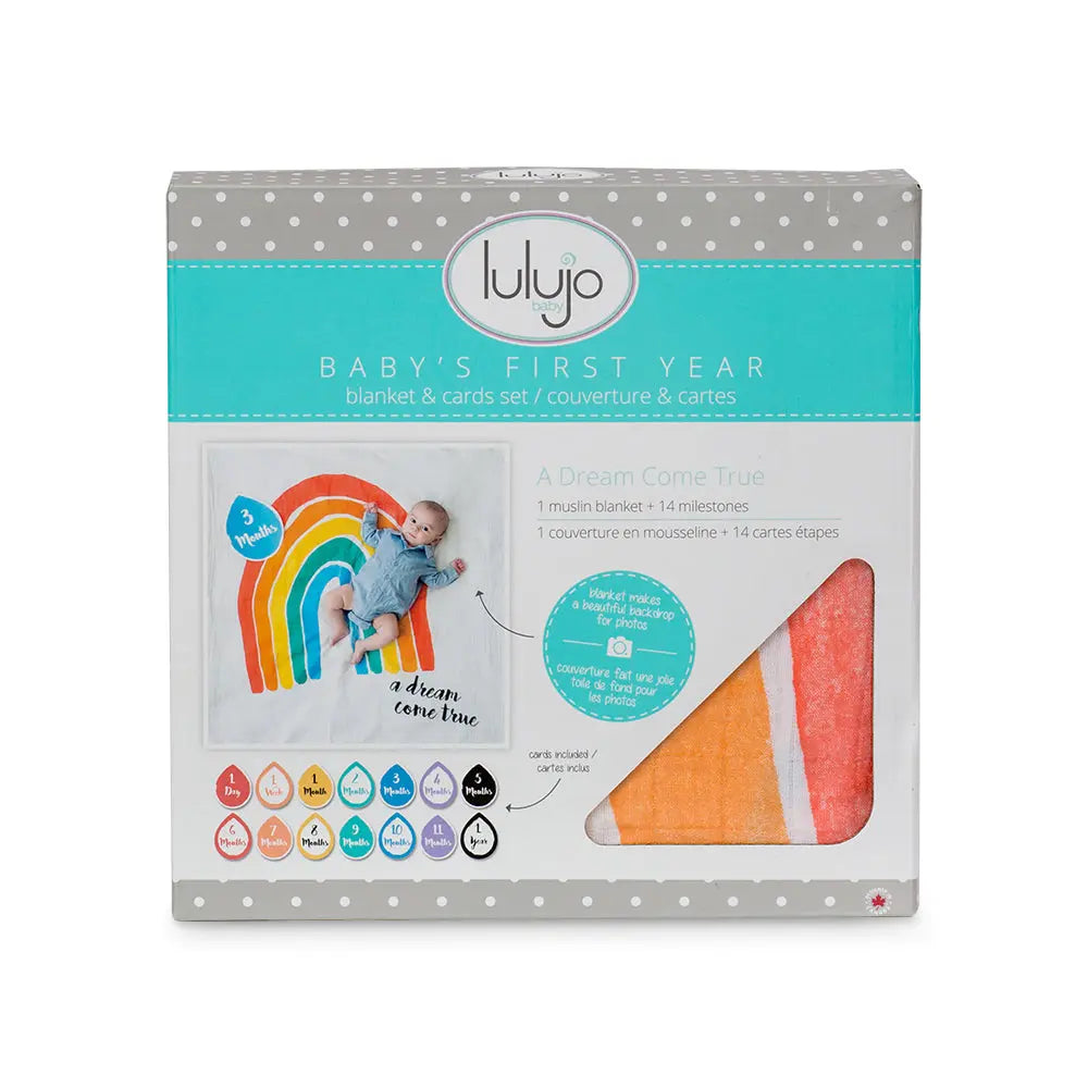 Lulujo - Single Cotton Swaddle & Cards Gift Set- A Dream Come True Lulujo