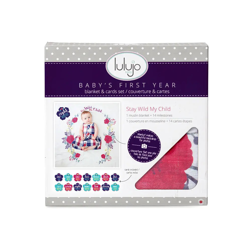 Lulujo - Single Cotton Swaddle & Cards Gift Set- Stay Wild My Child Lulujo
