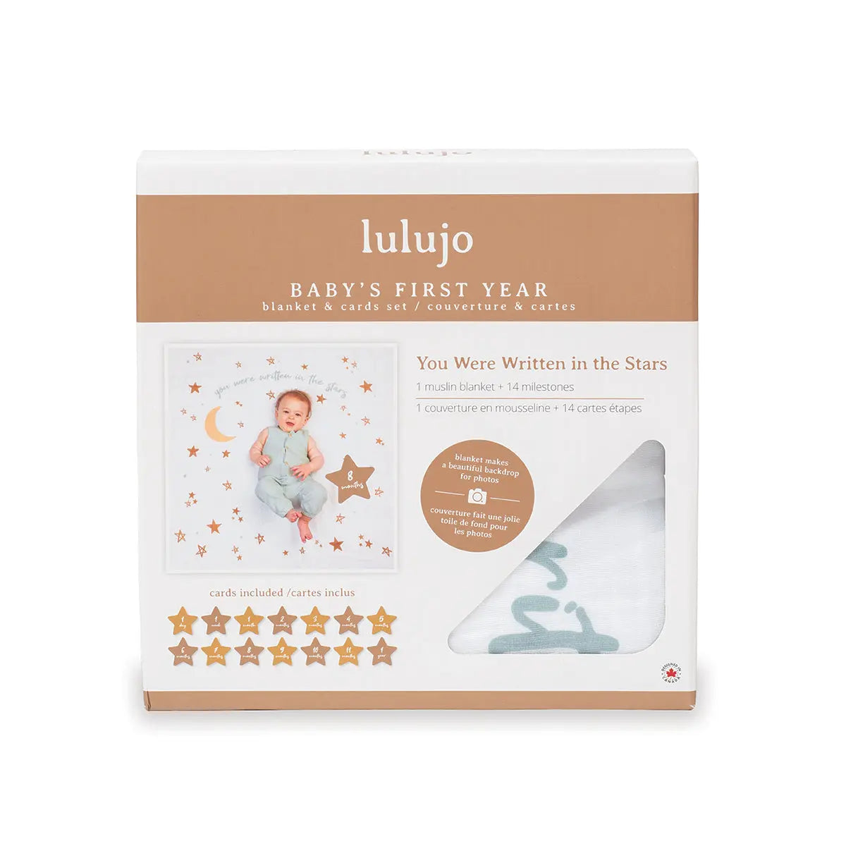 Lulujo - Single Cotton Swaddle & Cards Gift Set- Written In The Stars Lulujo