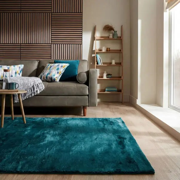 Lumi Dark Teal Supersoft Luxe Sheen Rug Dunelm