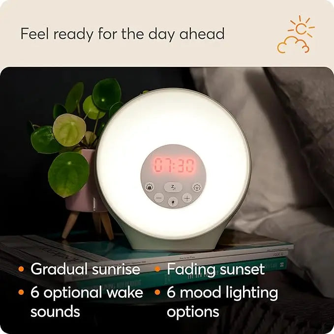 Lumie Sunrise Alarm - Sunrise Wake-up Alarm, Sunset Sleep Feature, Sounds and Mood Lighting, White Lumie