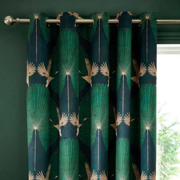 Luxe Crane Velour Eyelet Curtains Dunelm