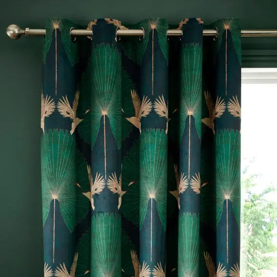 Luxe Crane Velour Eyelet Curtains Dunelm