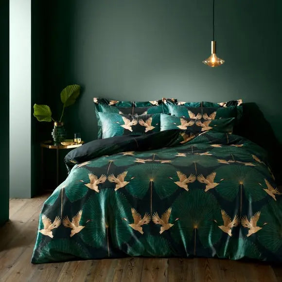 Luxe Cranes Duvet Cover and Pillowcase Set Dunelm