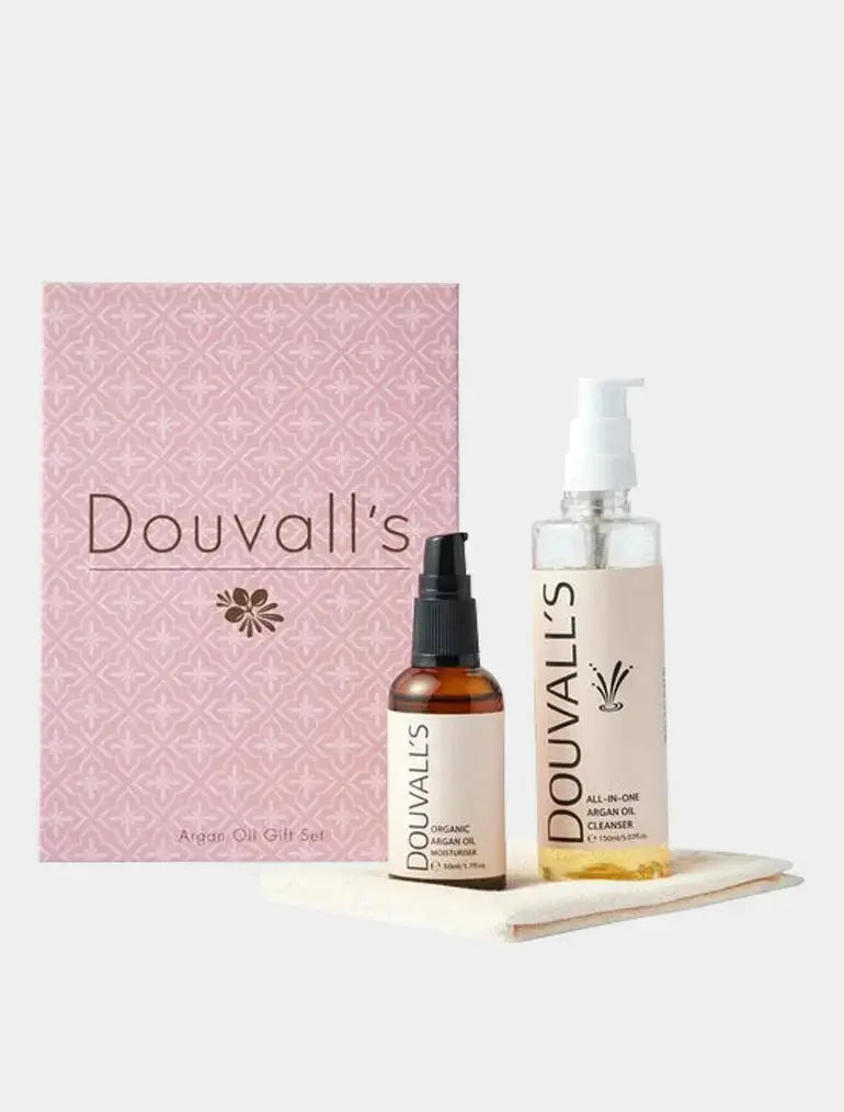 Luxury Argan Gift Set containing 150ml argan cleanser and 50ml organic first cold pressed argan oil Douvalls Beauty