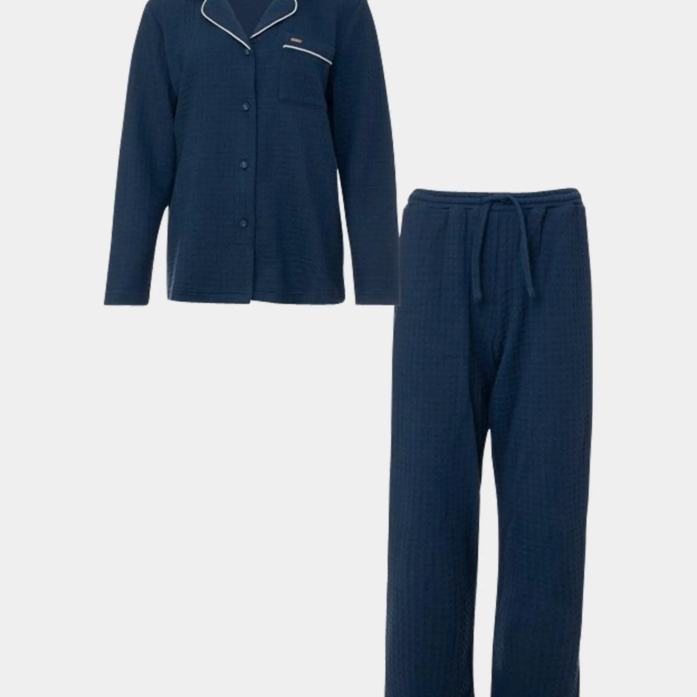 Luxury Suite Waffle PJ Set in Marine Blue Pretty You London