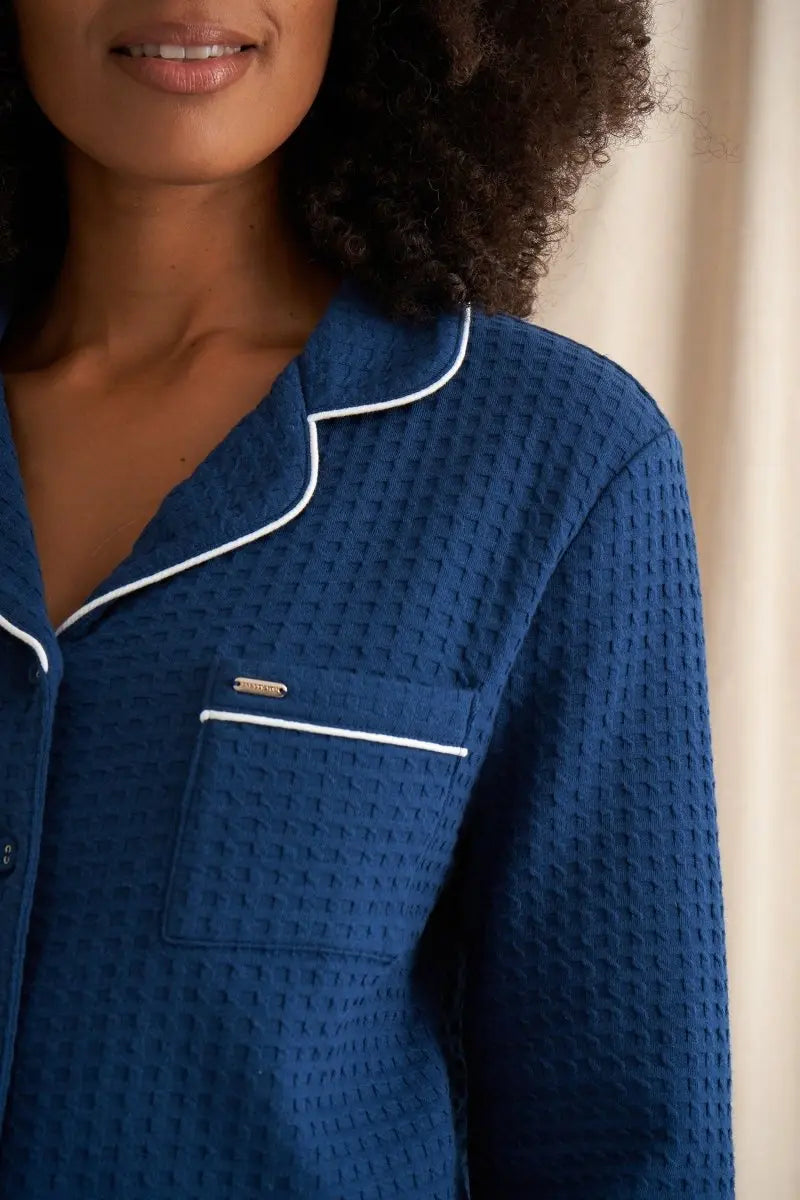 Luxury Suite Waffle PJ Set in Marine Blue Pretty You London