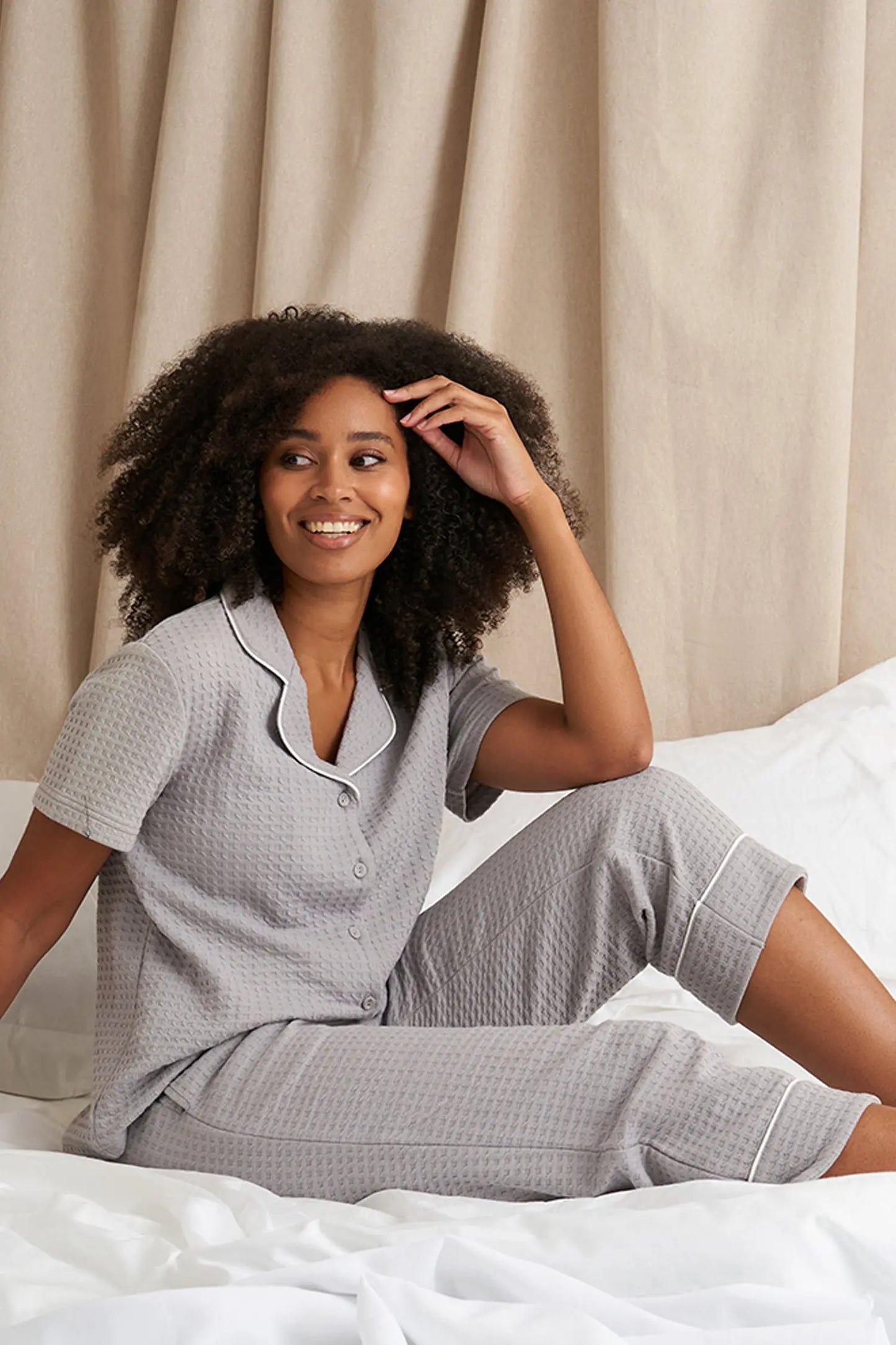 Luxury Suite Waffle Short Shirt Trouser Set in Grey Pretty You London