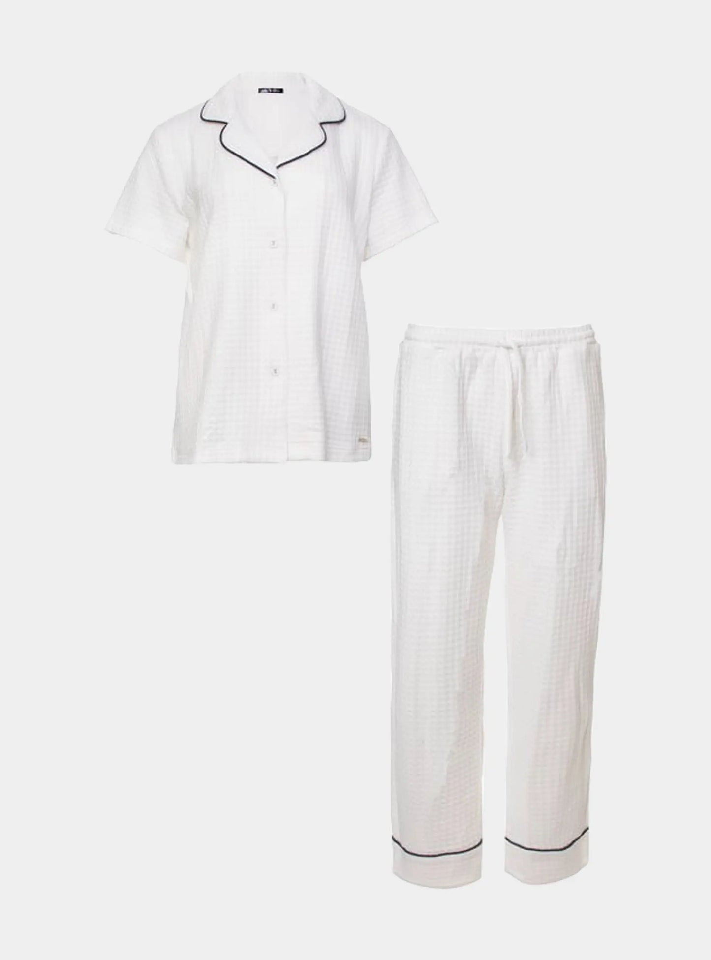 Luxury Suite Waffle Short Shirt Trouser Set in White Pretty You London