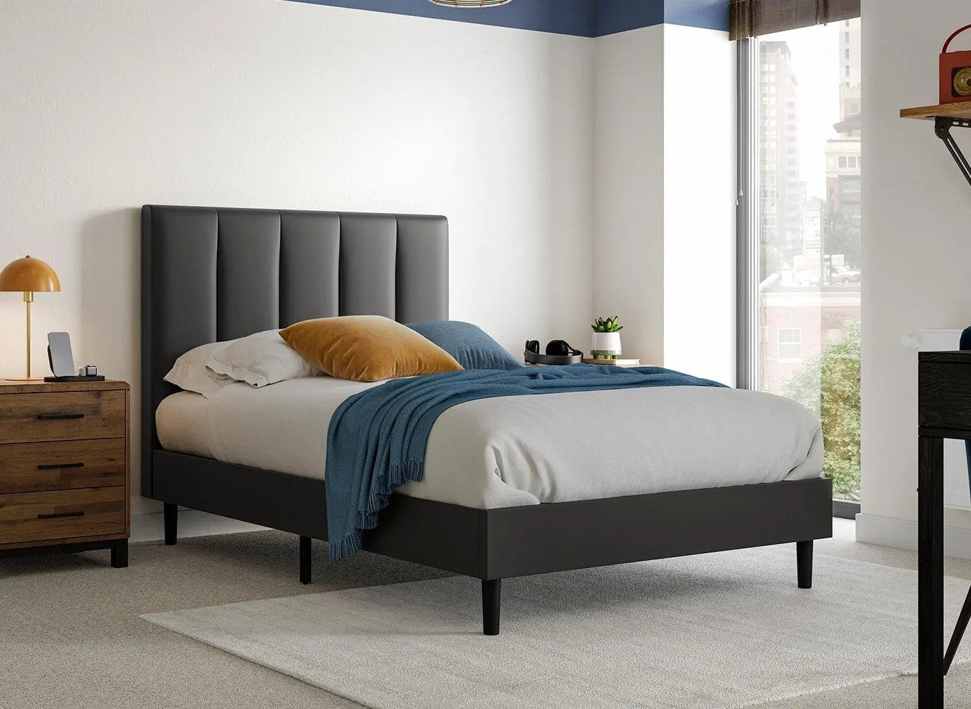 Lynton Faux Leather Bed Frame - Black Dreams