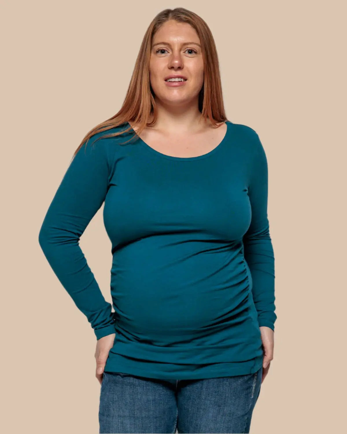 MATERNITY LONG SLEEVE TOP IN TEAL Bshirt