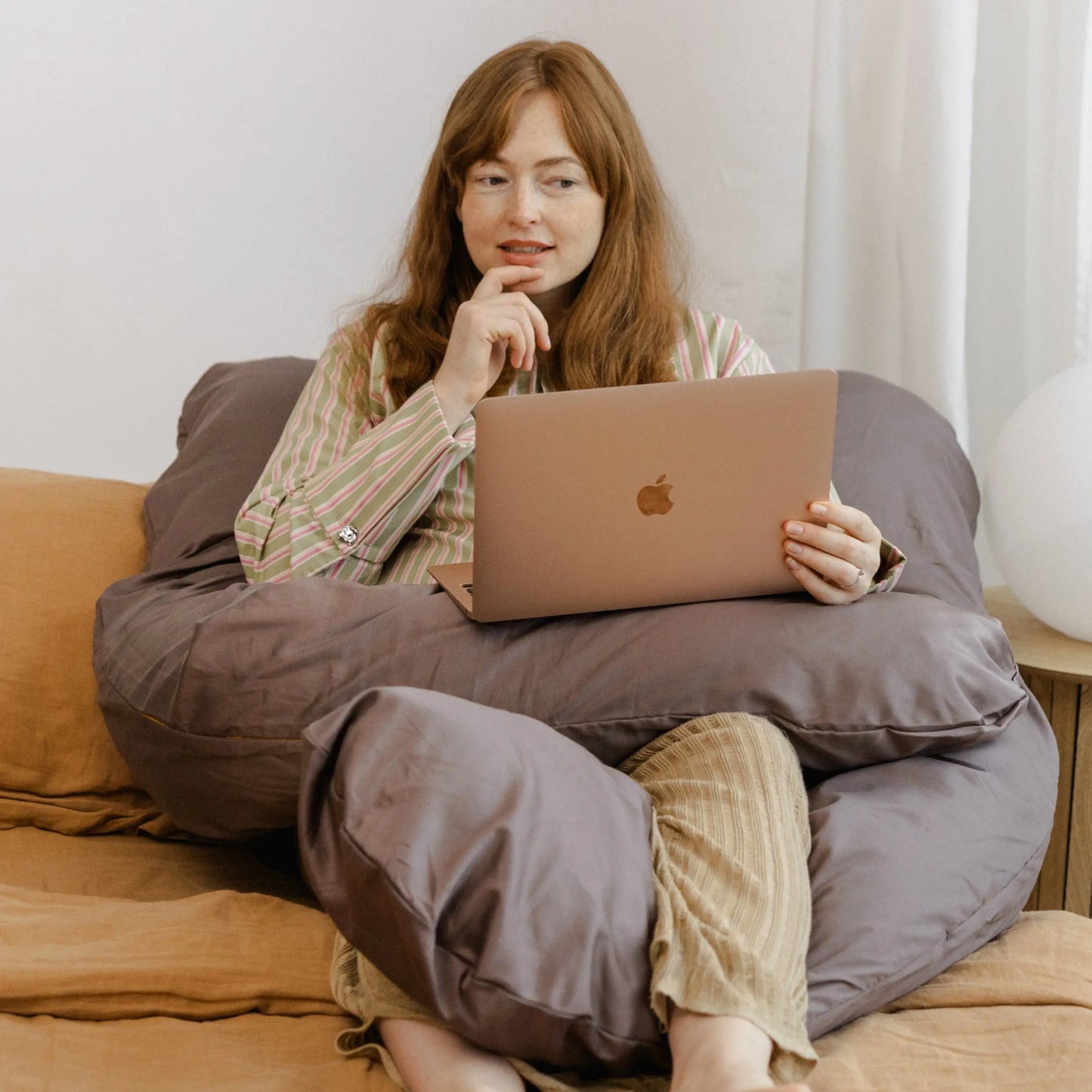 MINICAMP U-Shaped Comfort Pillow with Natural Sateen Cotton Cover in Cacao | Kapok or PES Filling MINICAMP