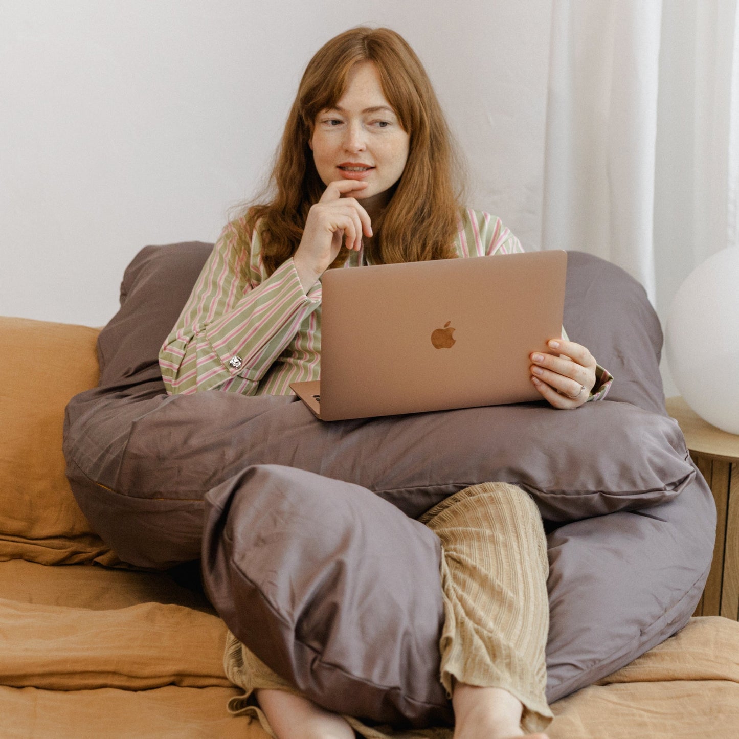 MINICAMP U-Shaped Comfort Pillow with Natural Sateen Cotton Cover in Cacao | Kapok or PES Filling MINICAMP