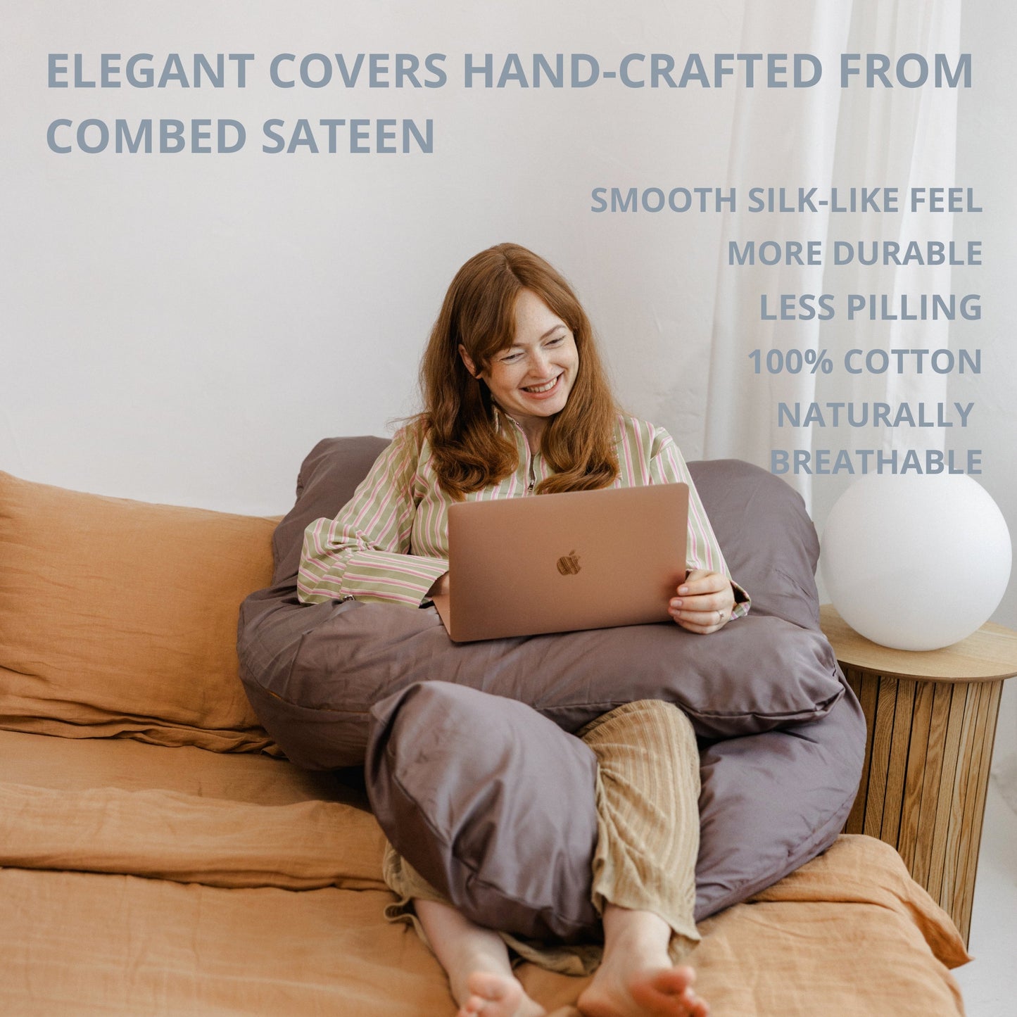 MINICAMP U-Shaped Comfort Pillow with Natural Sateen Cotton Cover in Cacao | Kapok or PES Filling MINICAMP