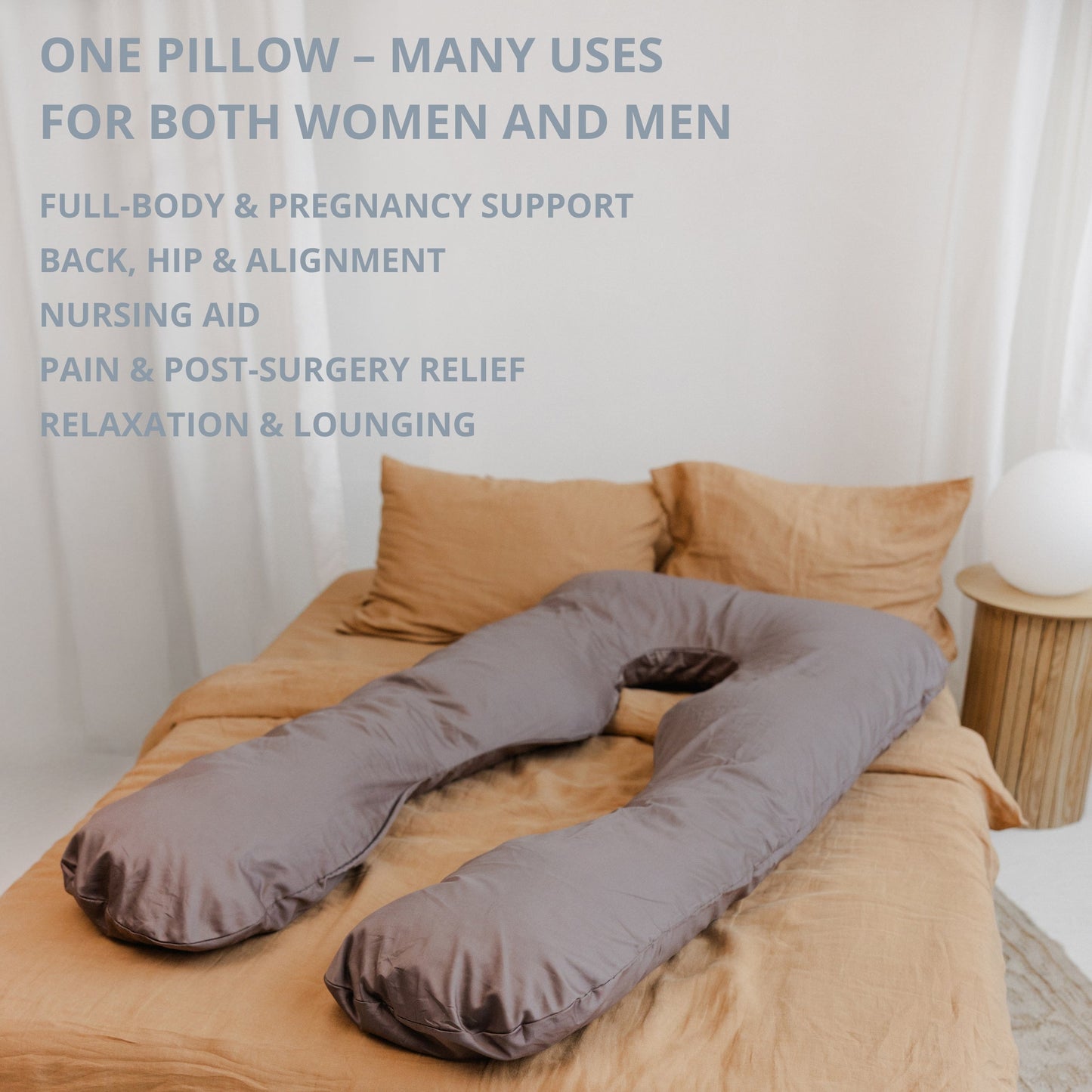 MINICAMP U-Shaped Comfort Pillow with Natural Sateen Cotton Cover in Cacao | Kapok or PES Filling MINICAMP