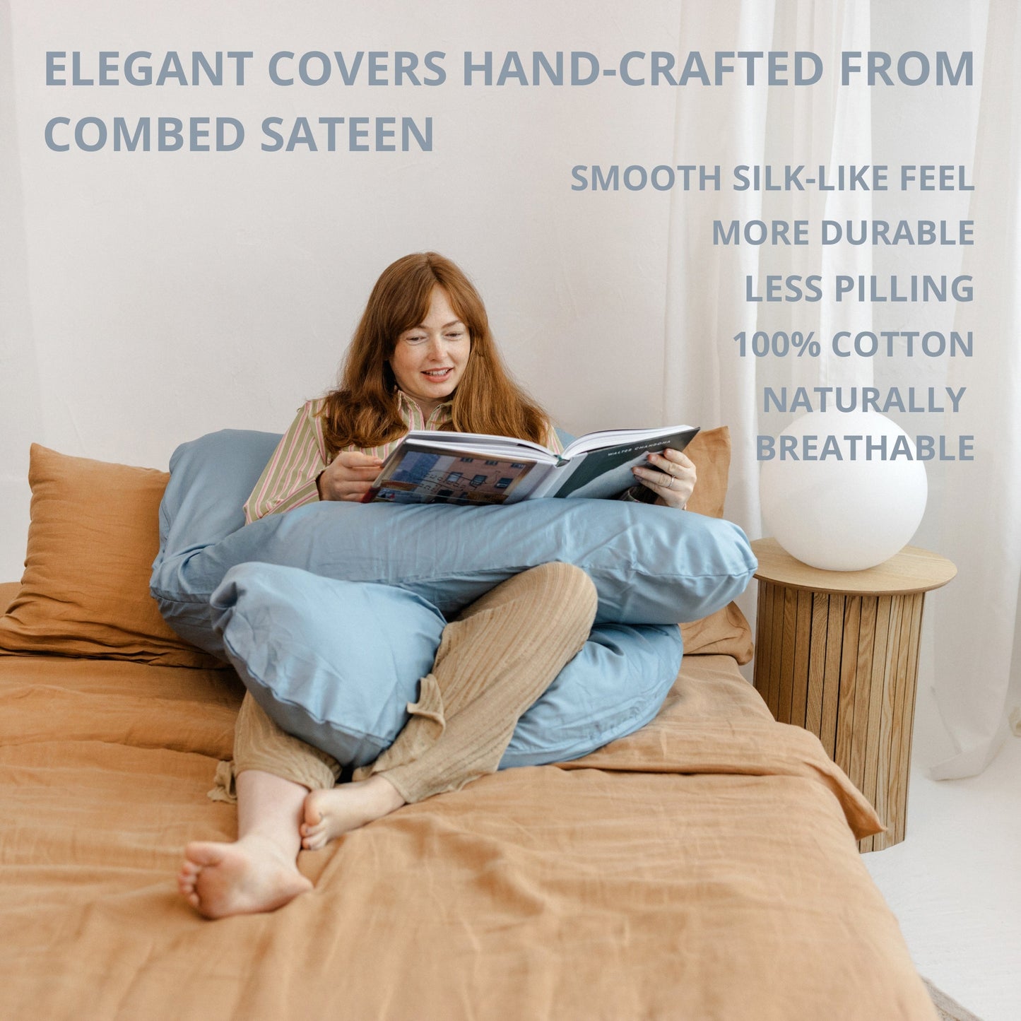 MINICAMP U-Shaped Pregnancy Pillow with Natural Sateen Cotton Cover in Stone Blue | Kapok or PES Filling MINICAMP