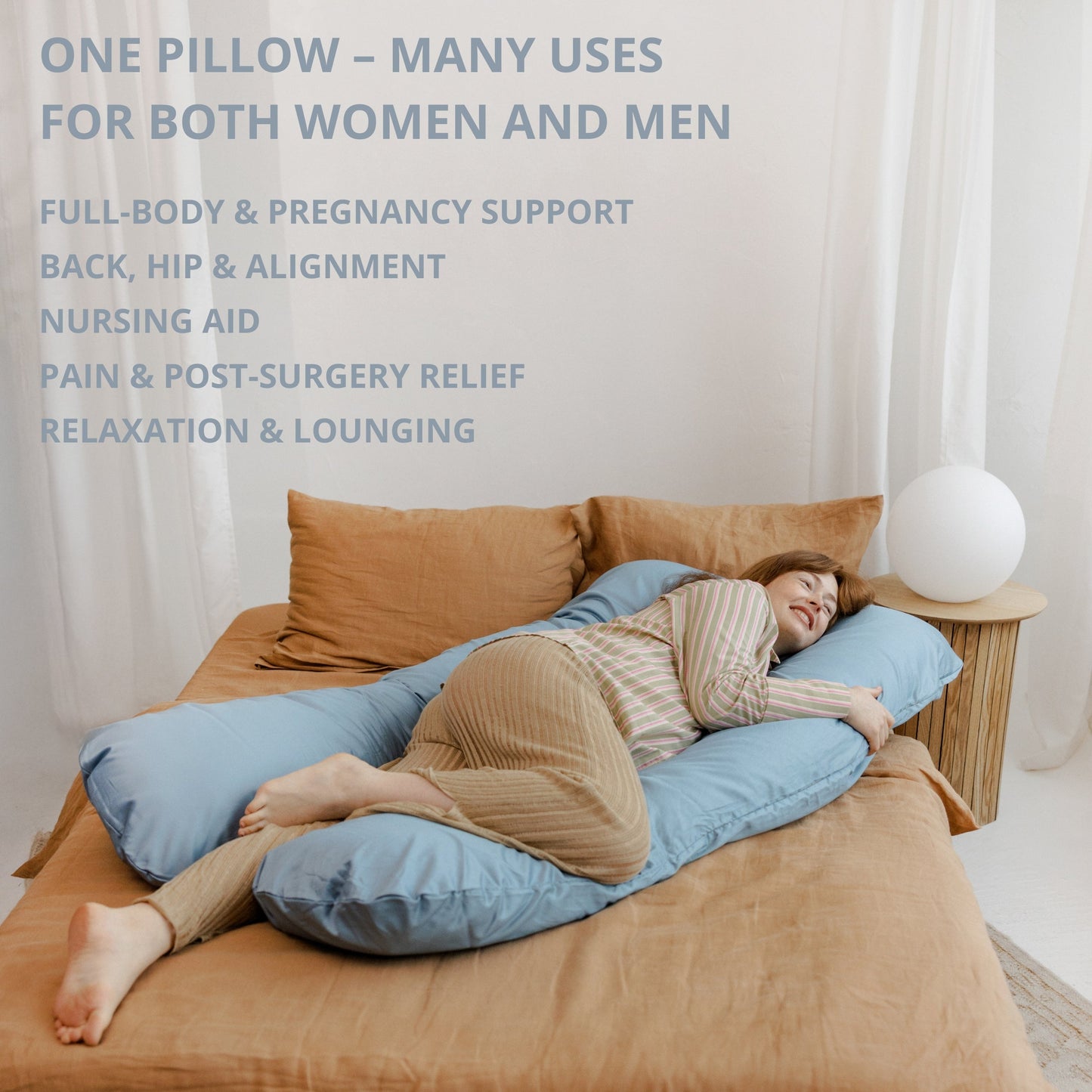 MINICAMP U-Shaped Pregnancy Pillow with Natural Sateen Cotton Cover in Stone Blue | Kapok or PES Filling MINICAMP