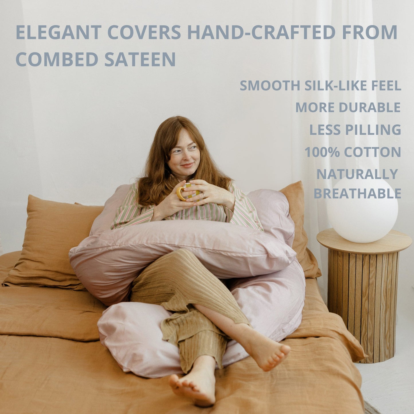 MINICAMP U-Shaped Maternity Pillow with Natural Sateen Cotton Cover in Shell Pink | Kapok or PES Filling MINICAMP
