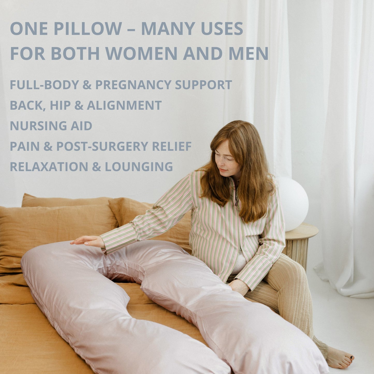 MINICAMP U-Shaped Maternity Pillow with Natural Sateen Cotton Cover in Shell Pink | Kapok or PES Filling MINICAMP