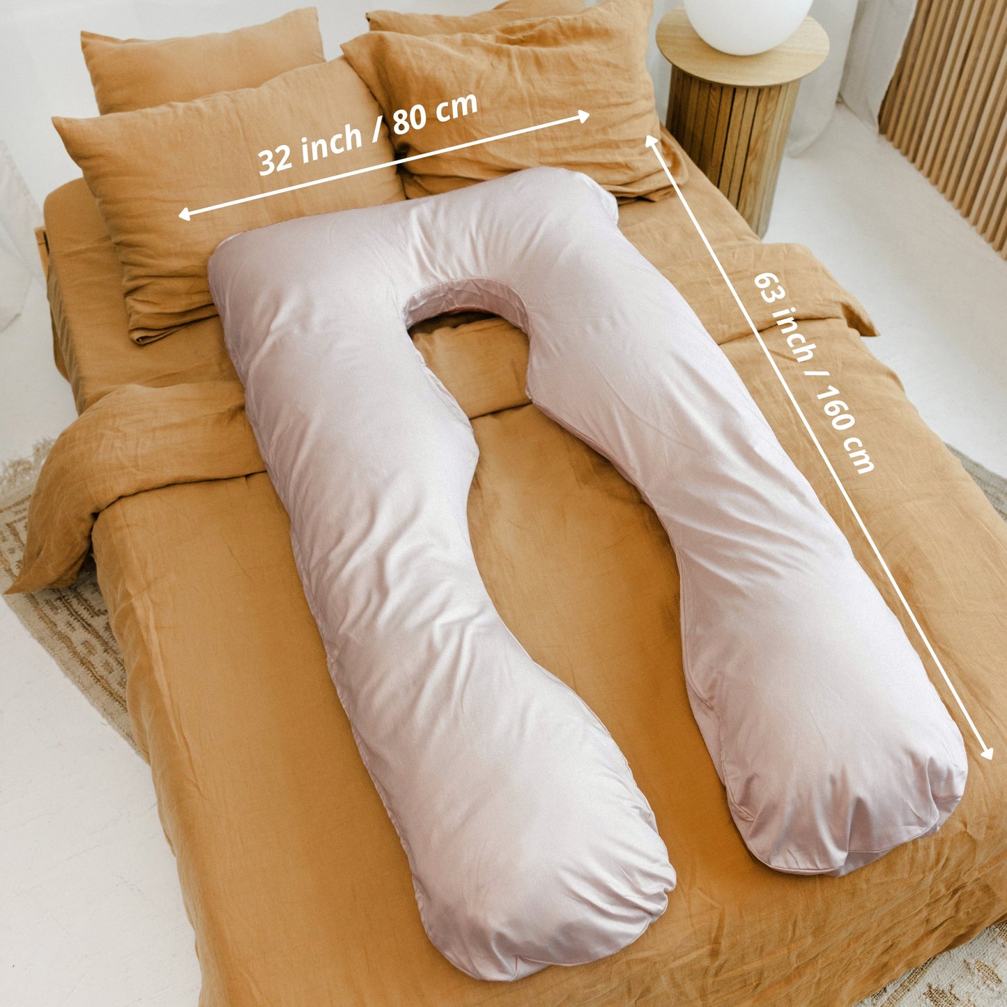 MINICAMP U-Shaped Maternity Pillow with Natural Sateen Cotton Cover in Shell Pink | Kapok or PES Filling MINICAMP