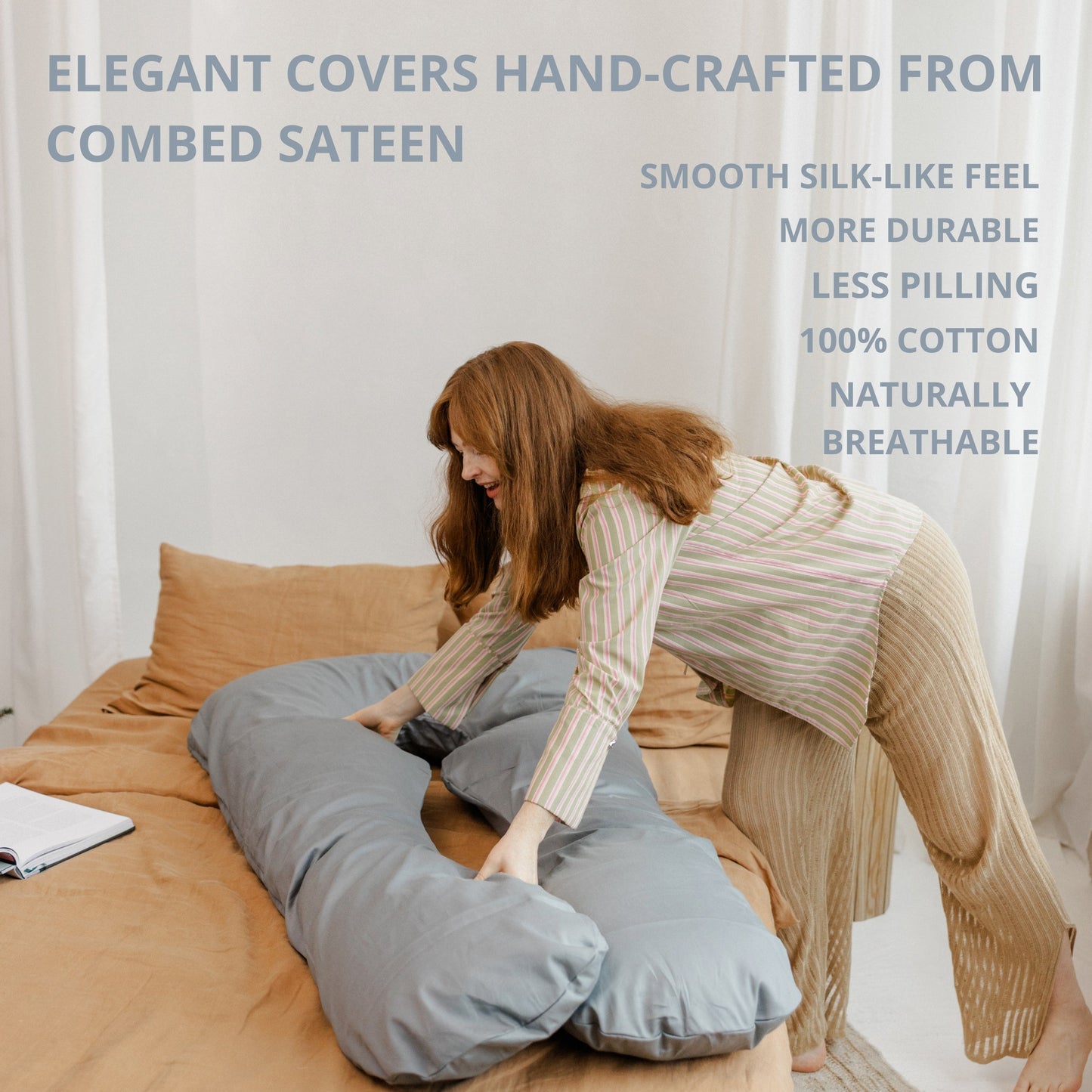 MINICAMP U-Shaped Pregnancy Pillow with Natural Sateen Cotton Cover in Stone Grey | Kapok or PES Filling MINICAMP