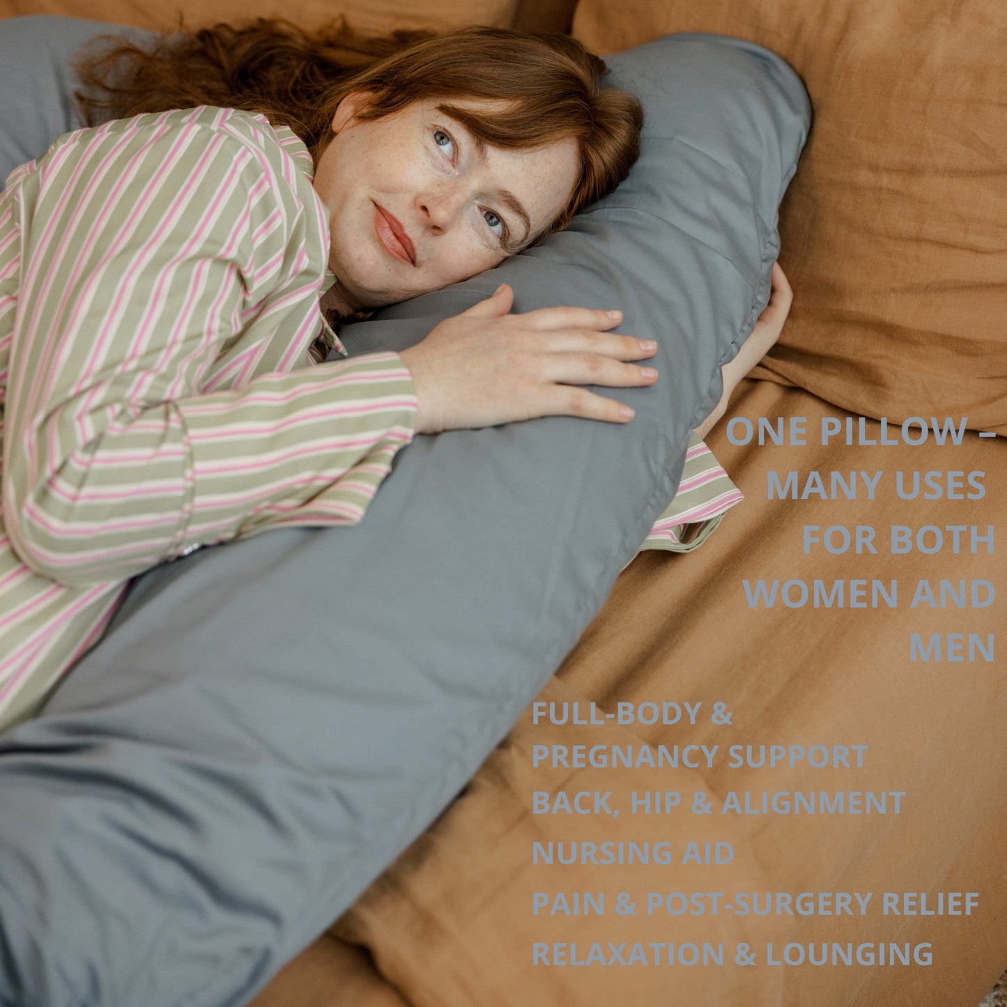 MINICAMP U-Shaped Pregnancy Pillow with Natural Sateen Cotton Cover in Stone Grey | Kapok or PES Filling MINICAMP