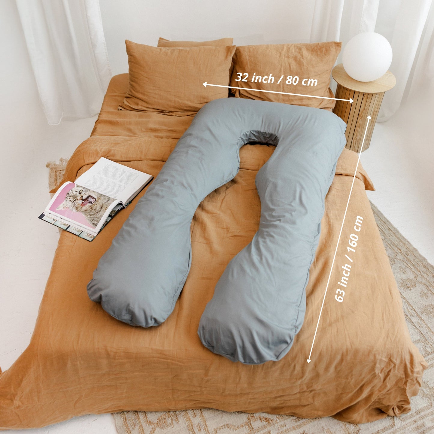 MINICAMP U-Shaped Pregnancy Pillow with Natural Sateen Cotton Cover in Stone Grey | Kapok or PES Filling MINICAMP