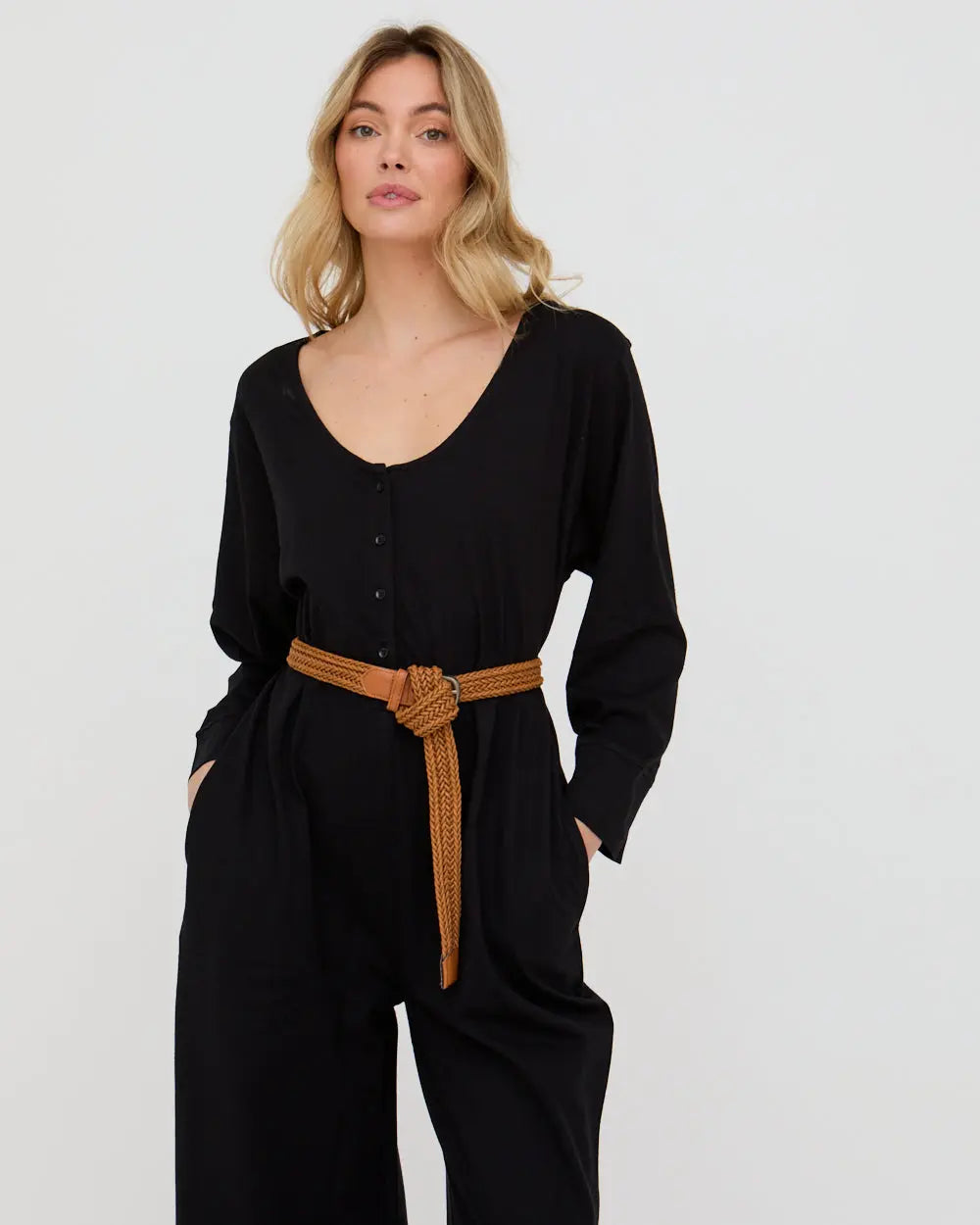 Mai Black V-Neck Jumpsuit Turtledove London