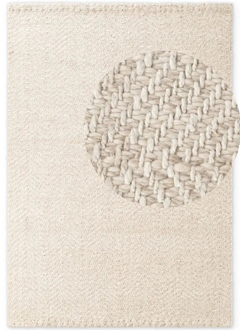 Majoli Natural White Herringbone Wool & Jute Rug The Rugs