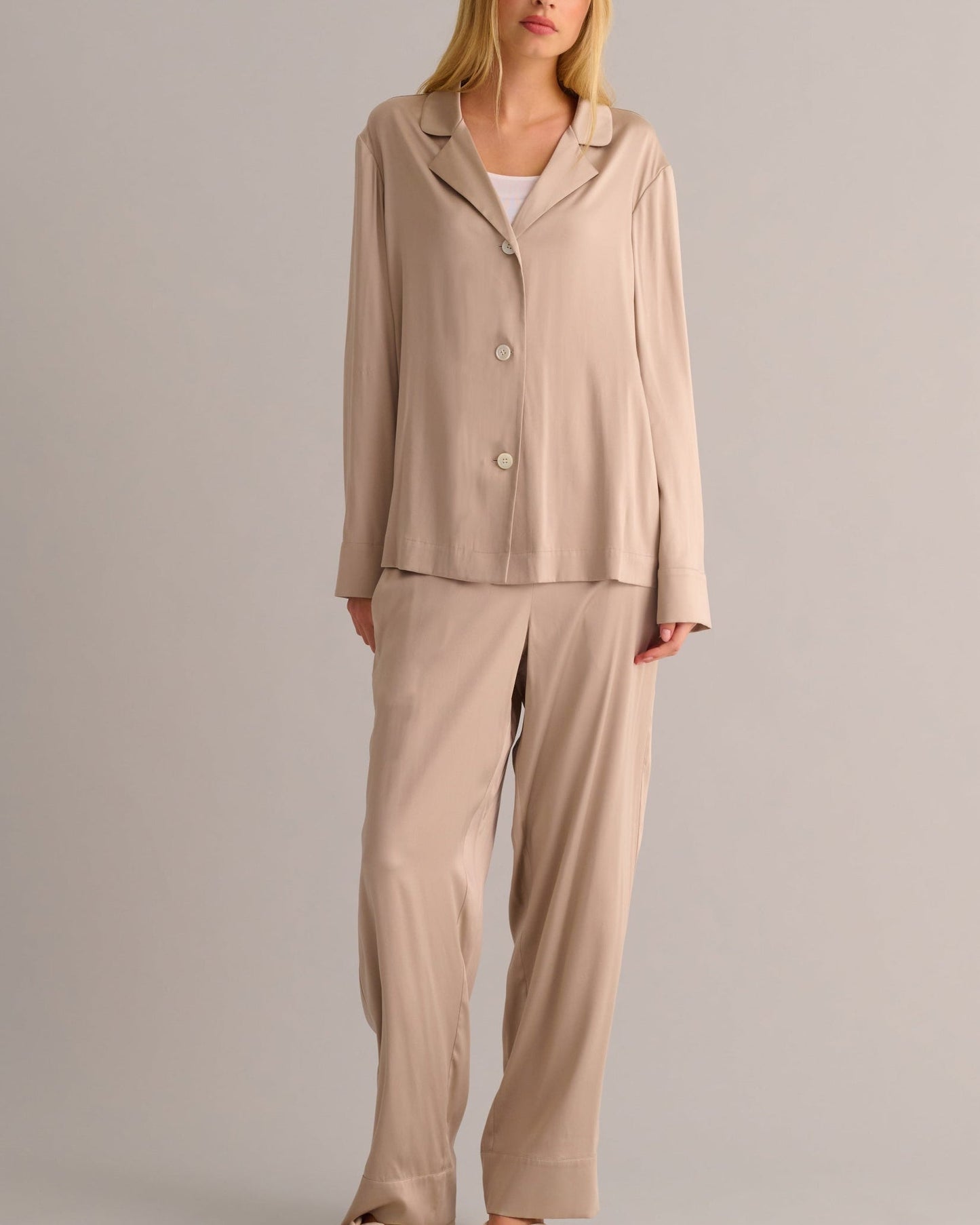Blush Beige Classic Silk Pyjama Set MAMU Dream