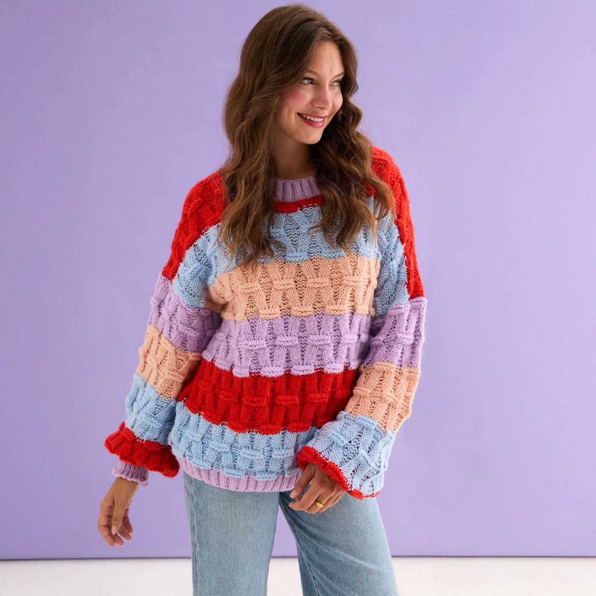 Mandy Criss-Cross Stitch Balloon Sleeve Stripe Jumper - Orange Cara & The Sky