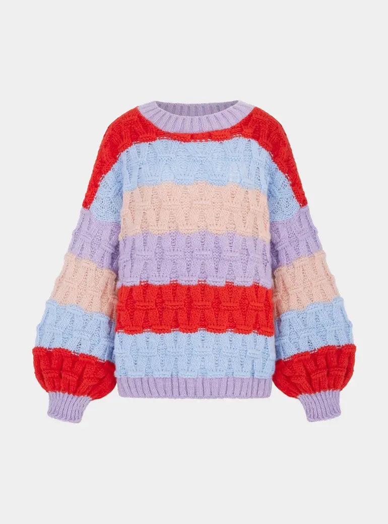 Mandy Criss-Cross Stitch Balloon Sleeve Stripe Jumper - Orange Cara & The Sky